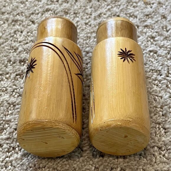 Hibiscus Atomic Wooden Salt & Pepper Shakers Mid Century Teak? Hawaiian - Picture 6 of 7